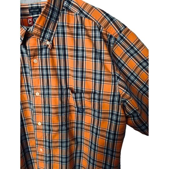 Chaps Men’s XXL Orange Navy Plaid Button-Down Shirt Short Sleeve Easy Care - Picture 7 of 9